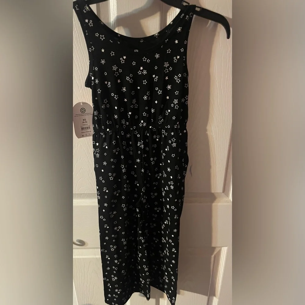 Wonder Nation Star Print Jumpsuit‎ Girls XS 4/5 Black Wide Leg NWT